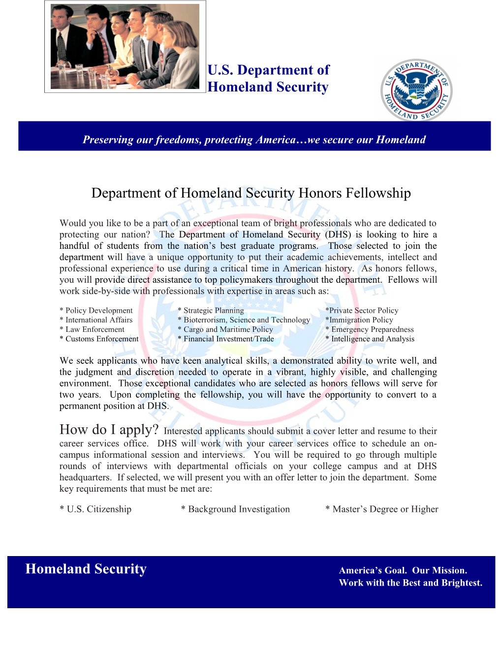 Department of Homeland Security Honors Fellowship