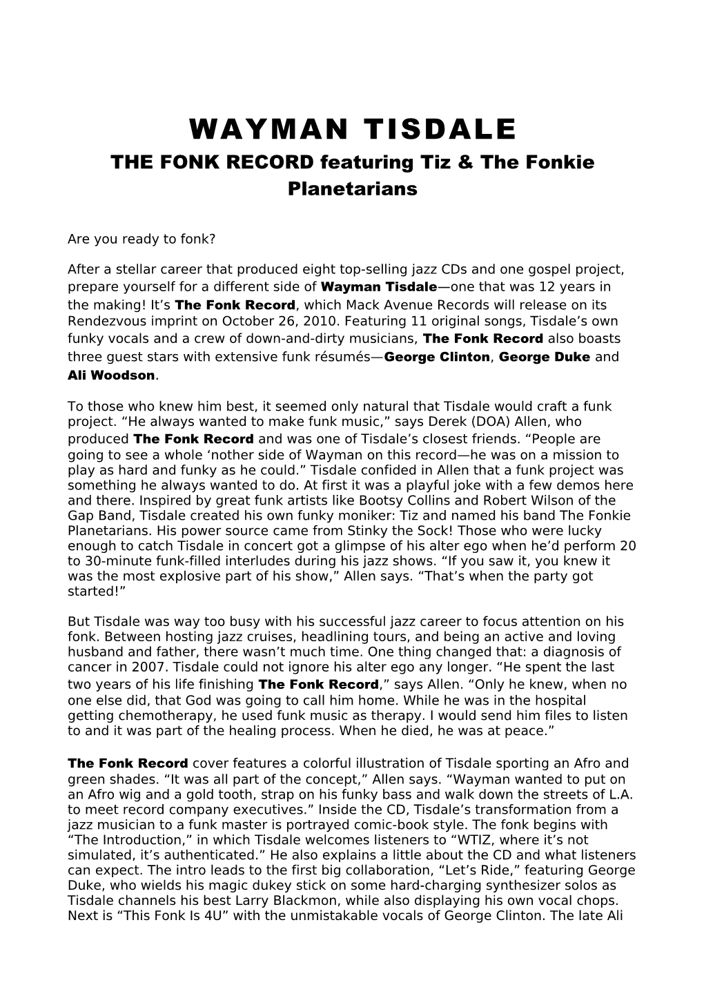 THE FONK RECORD Featuring Tiz & the Fonkie Planetarians
