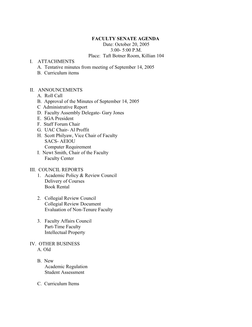 Faculty Senate Agenda s5