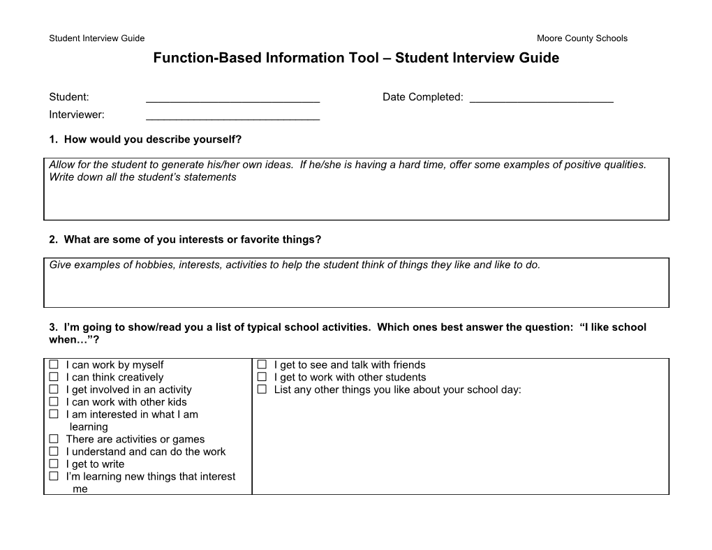 Functional Assessment Interview Tool