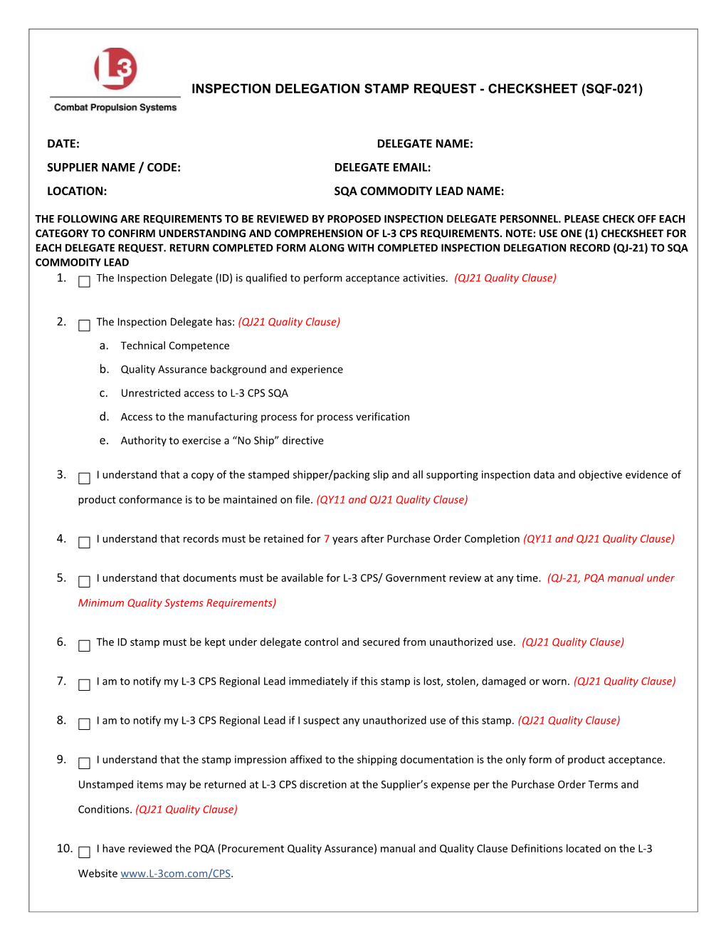 Inspection Delegation Stamprequest - Checksheet (Sqf-021)