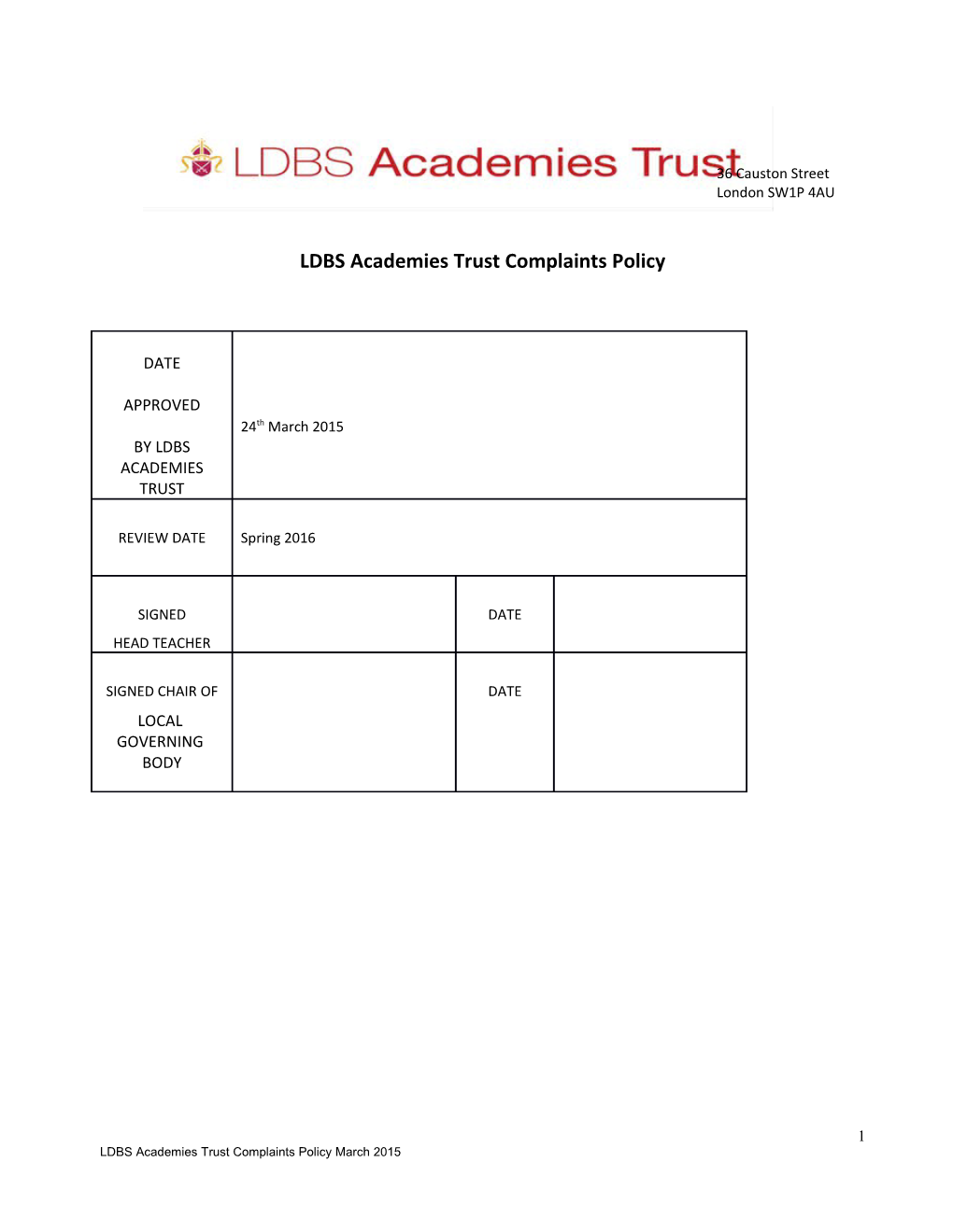 LDBS Academies Trust Complaints Policy