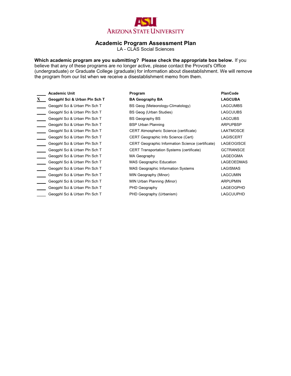 Academic Program Assessment Plan