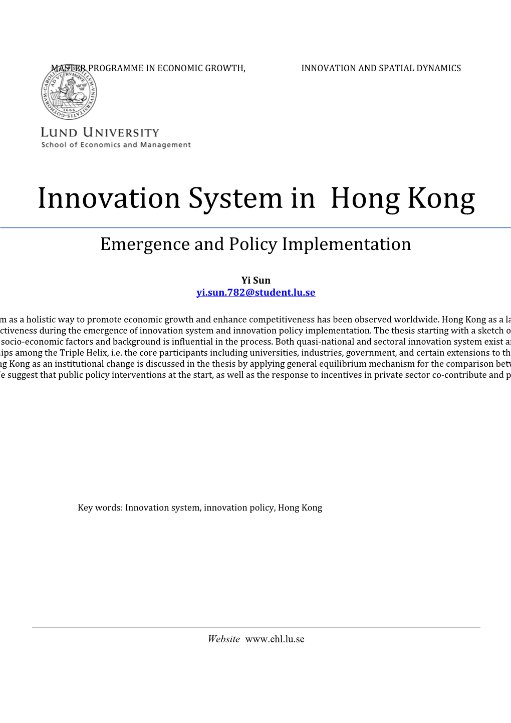 Innovation System in Hong Kong