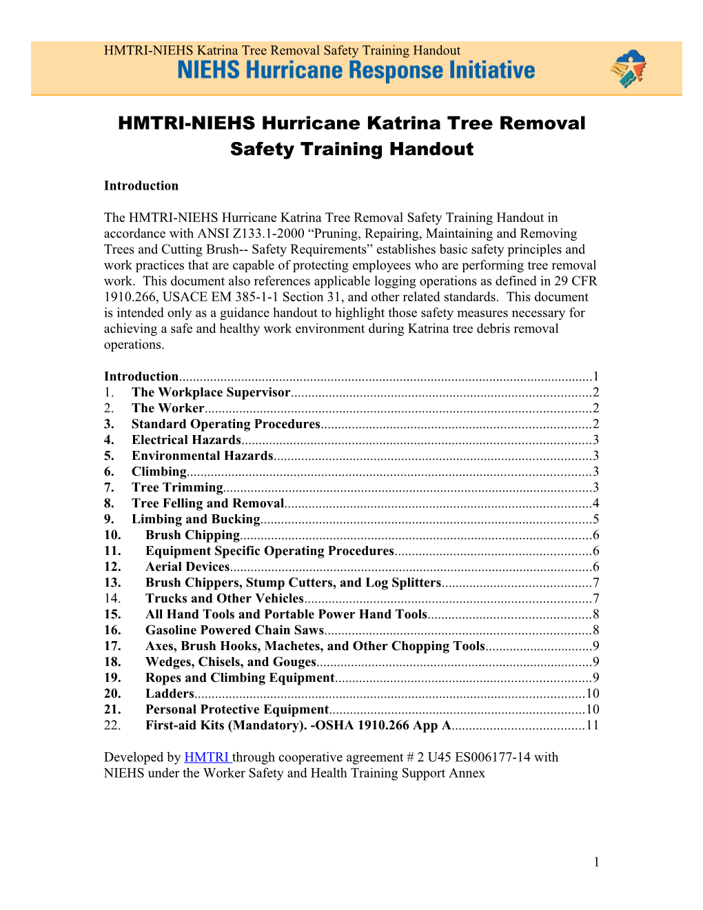 HMTRI-NIEHS Tree Removal Safety Guidlines