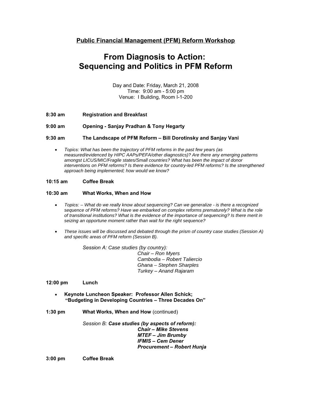 Public Financial Management (PFM) Reform Workshop