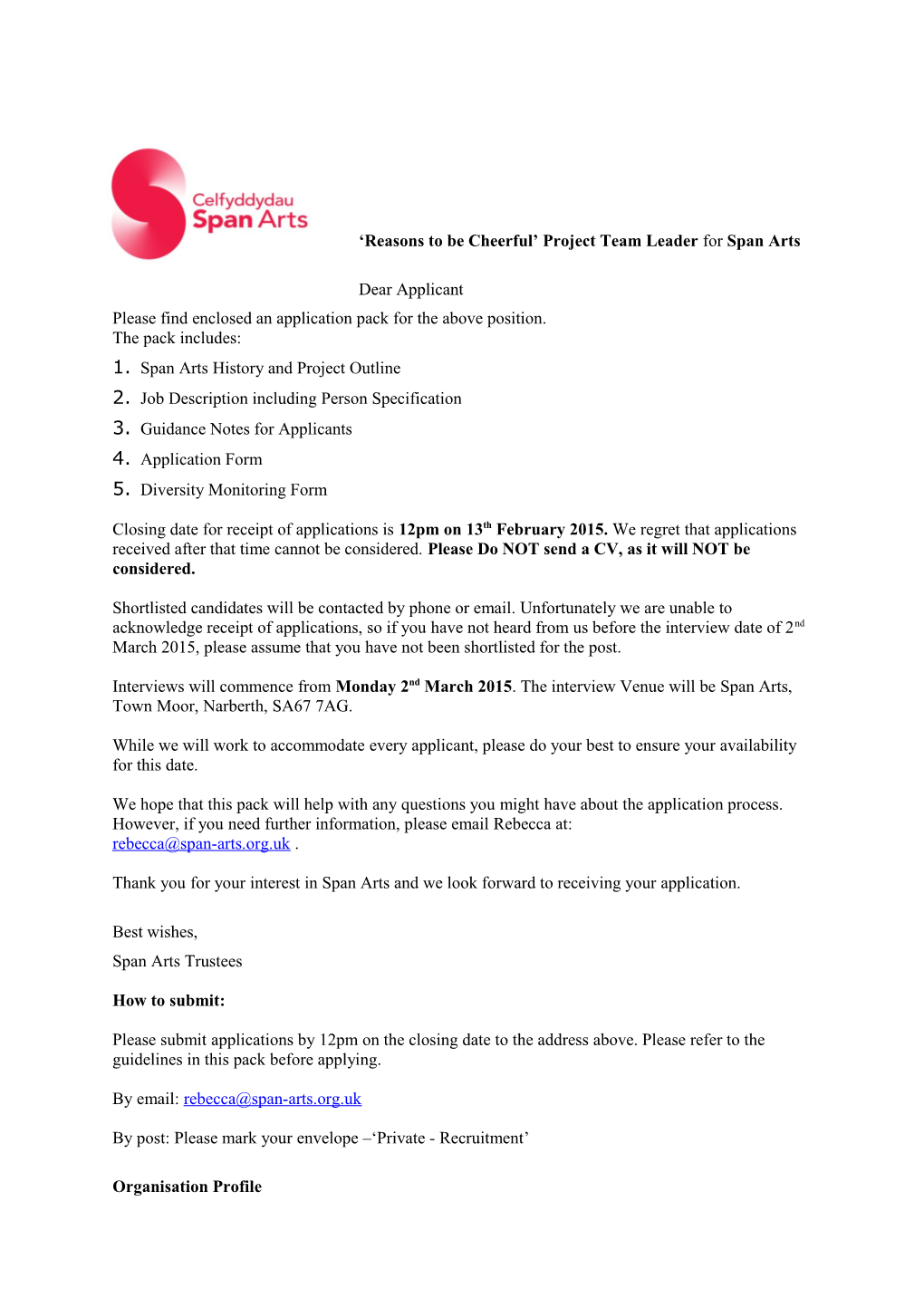 Reasons to Be Cheerful Project Team Leader for Span Arts