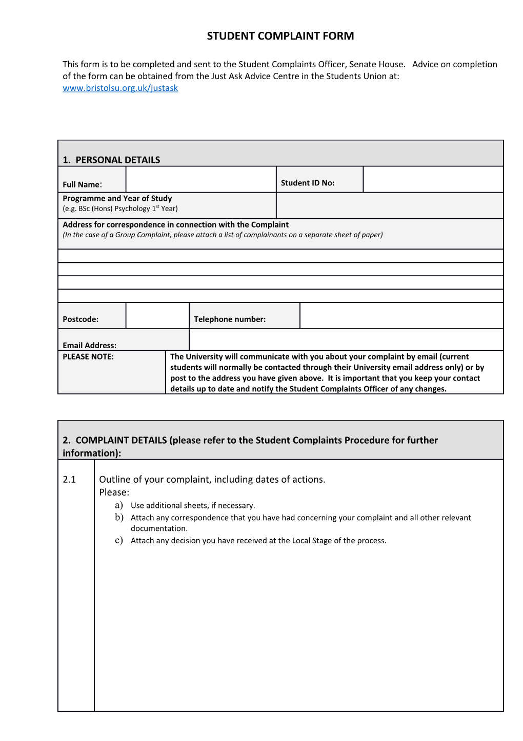 Student Complaint Form