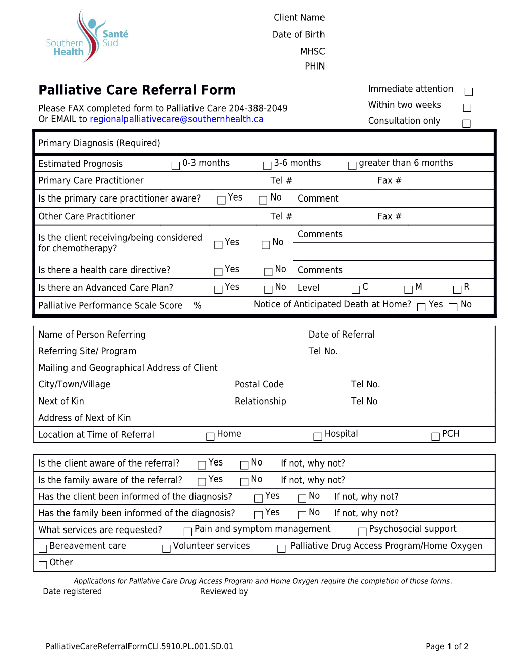 Palliative Care Referralform