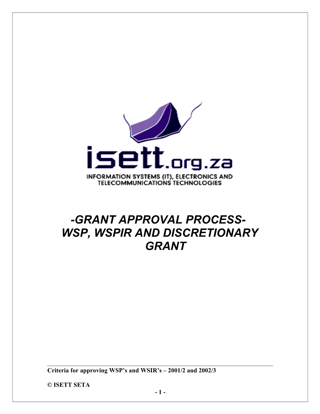 CRITERIA for APPROVING WSP S/REPORTS