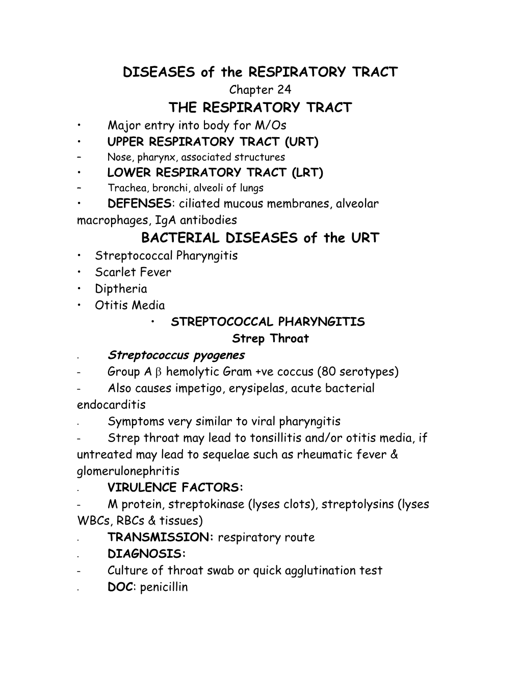 DISEASES Of The RESPIRATORY TRACT