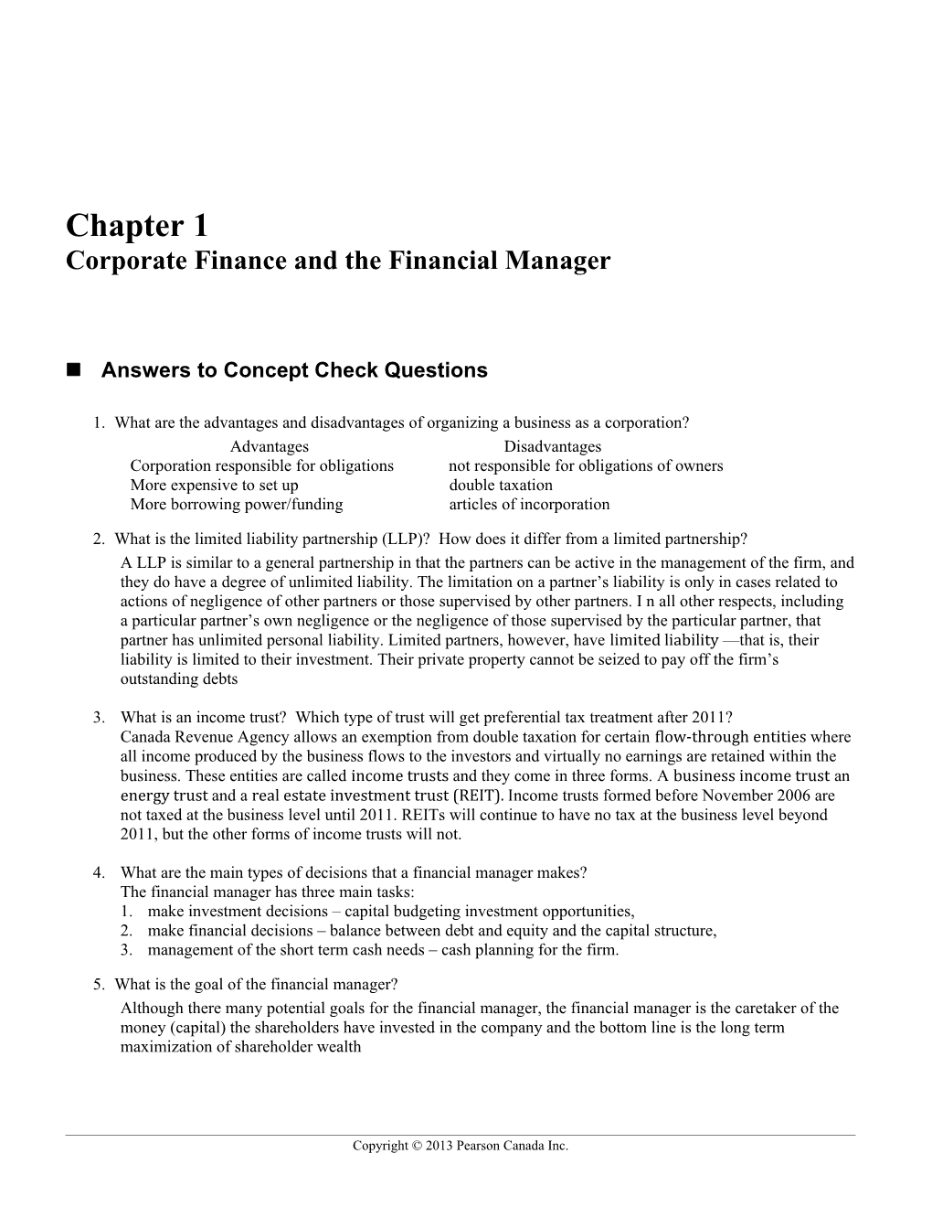 Chapter 1 Corporate Finance and the Financial Manager 1