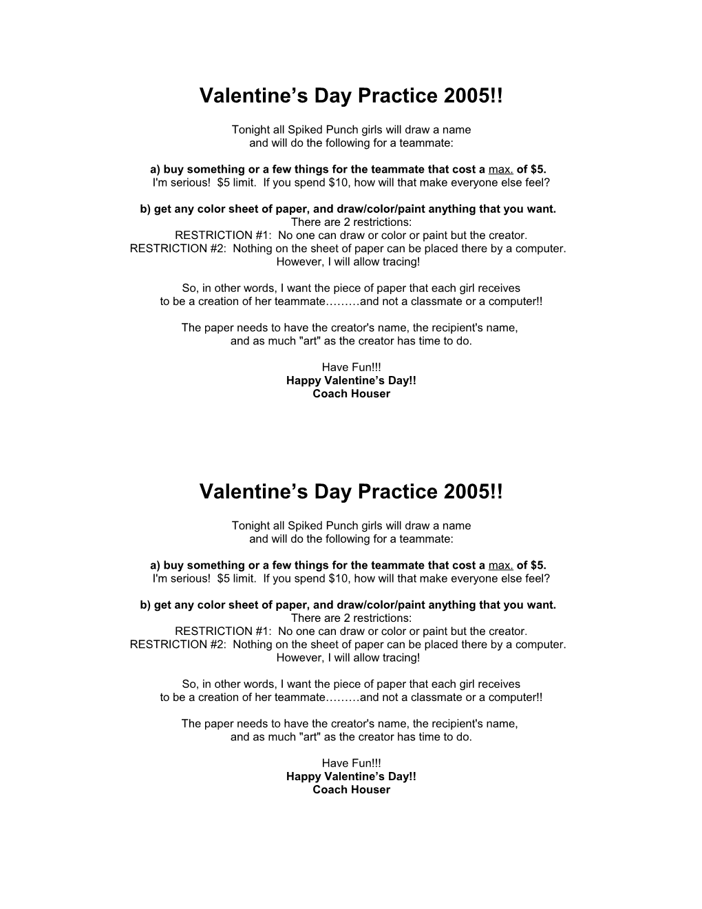 Valentine S Day Practice 2005