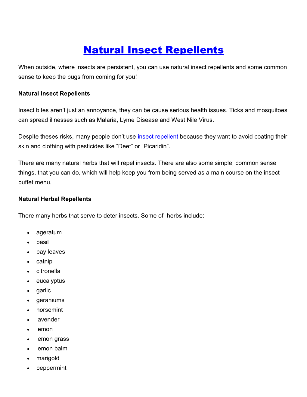 Natural Insect Repellents