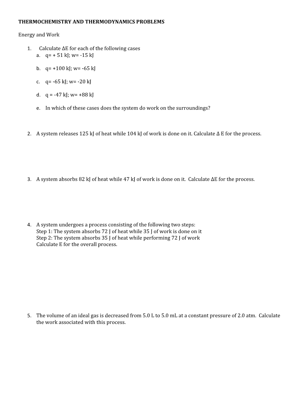 Thermochemistry and Thermodynamics Problems