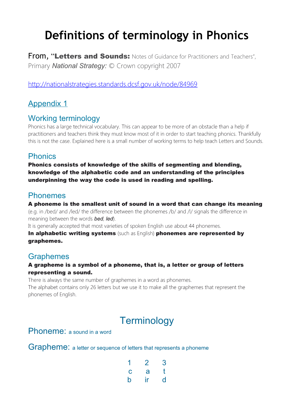 Definitions of Terminology in Phonics
