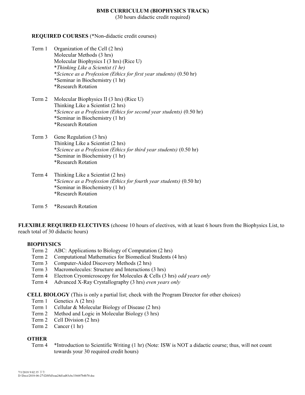 Bmb Curriculum (Flexible Track) s1