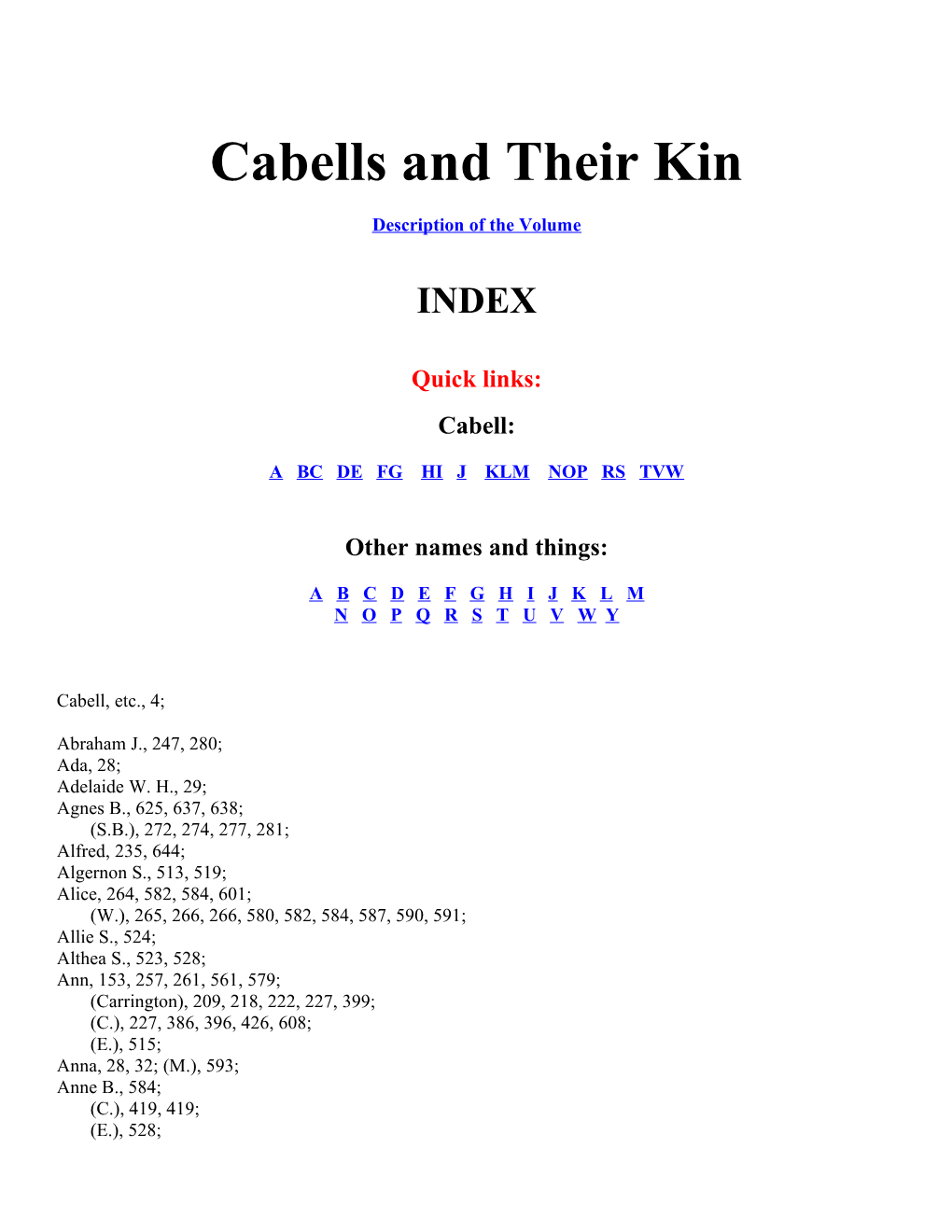 Cabells and Their Kin