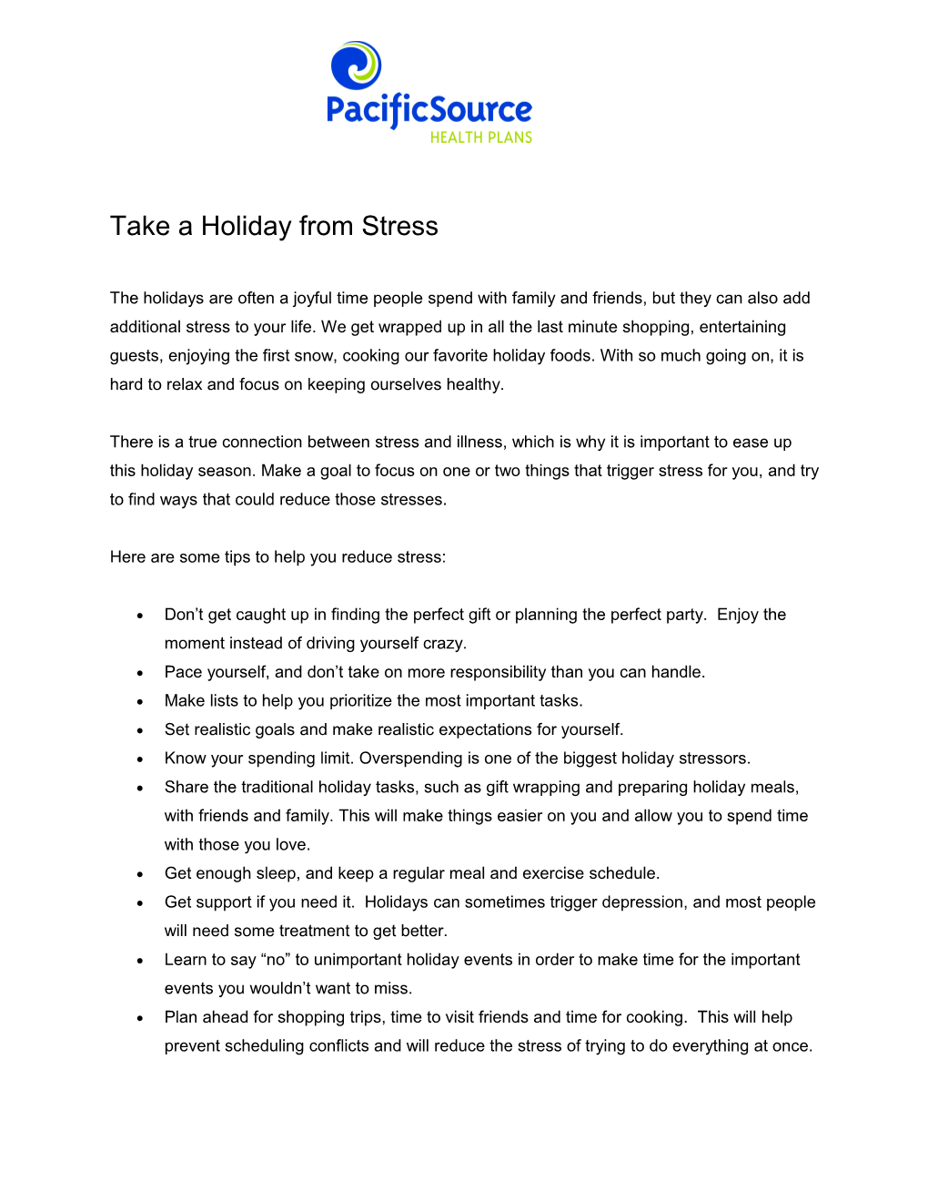 Take a Holiday from Stress
