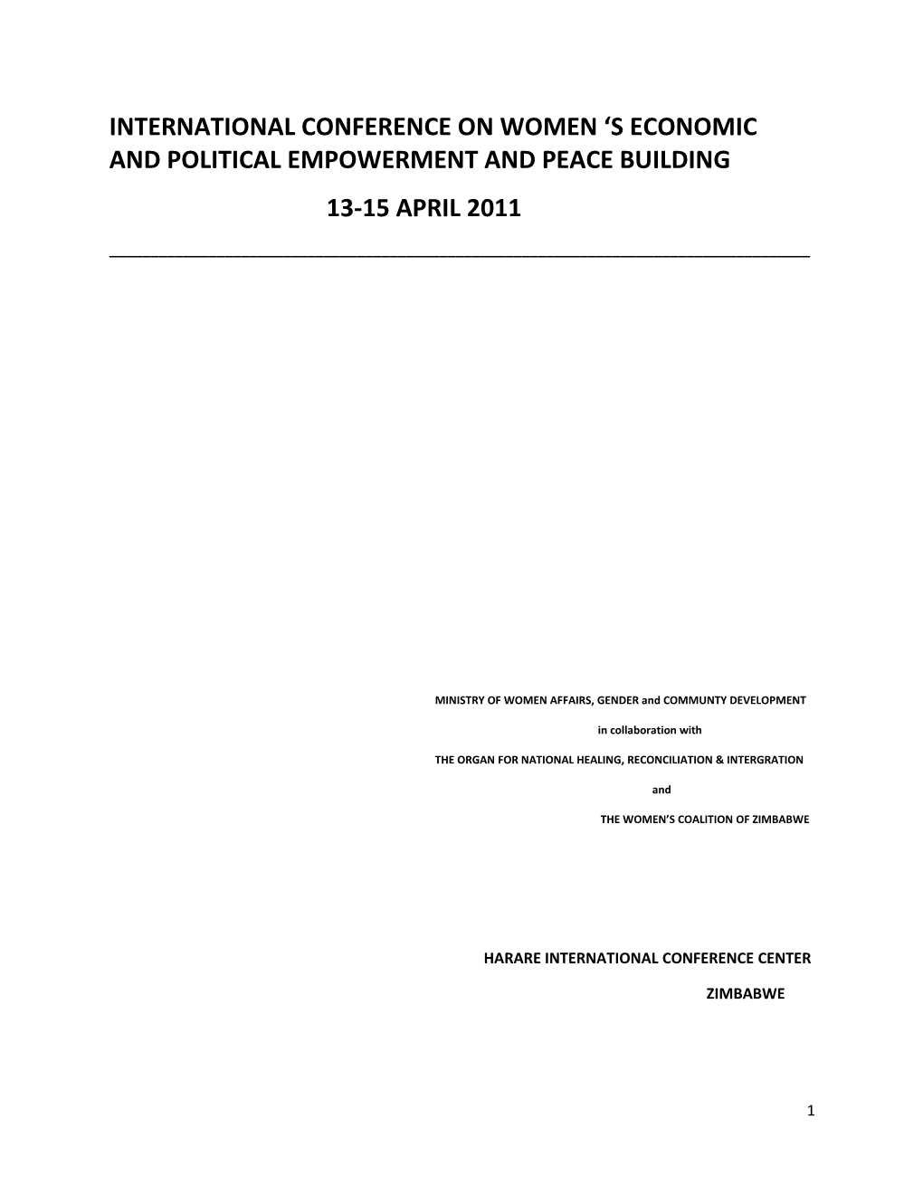 International Conference On Women ‘S Economic And Political Empowerment And Peace Building