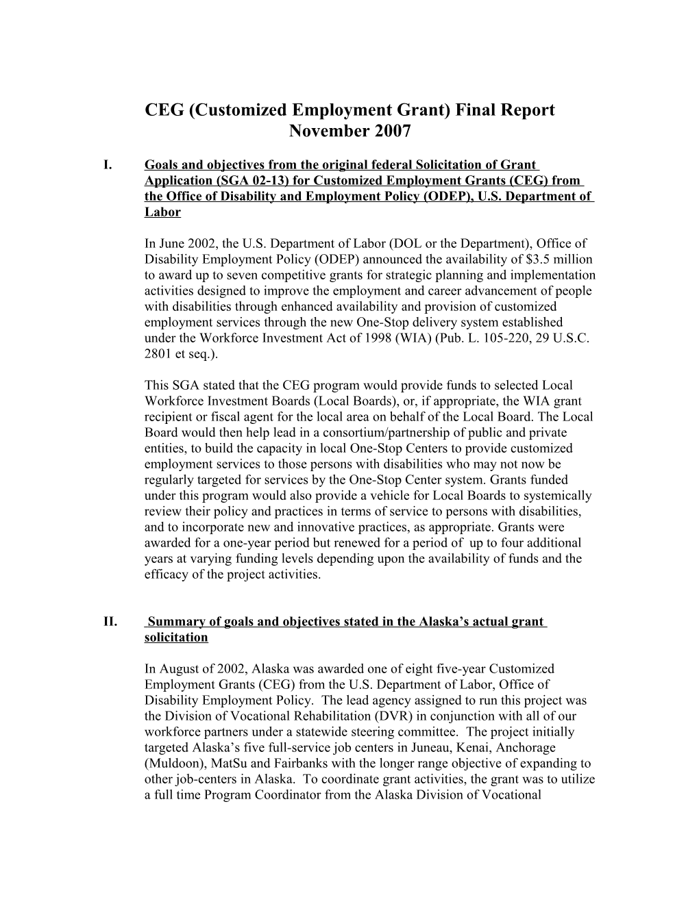 CEG (Customized Employment Grant) Summary