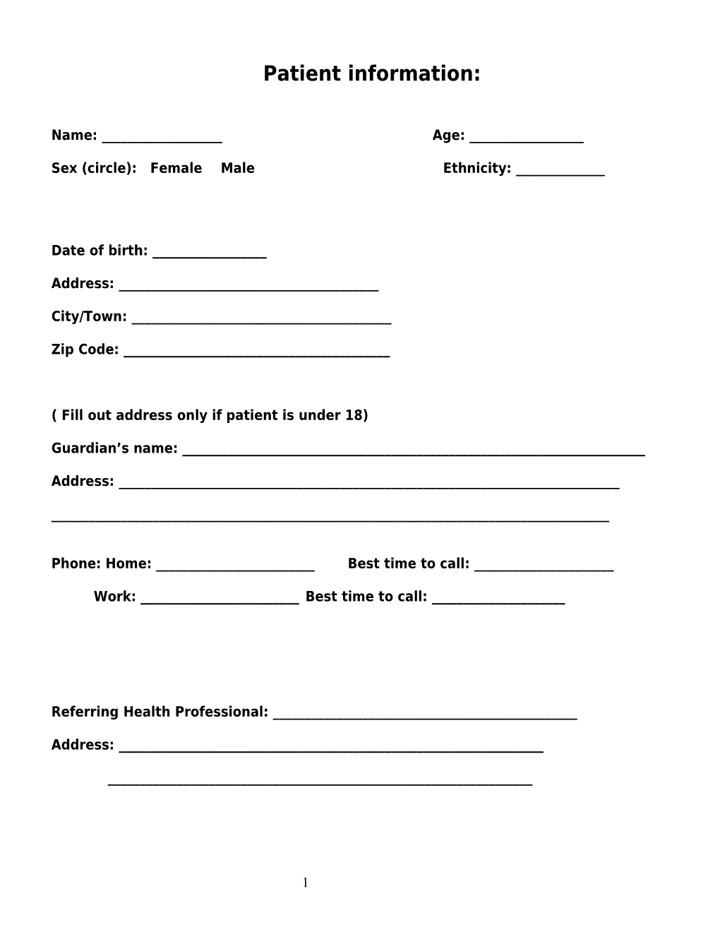 Young Patient Questionnaire for Bone Densitometry at the Yale Bone Center
