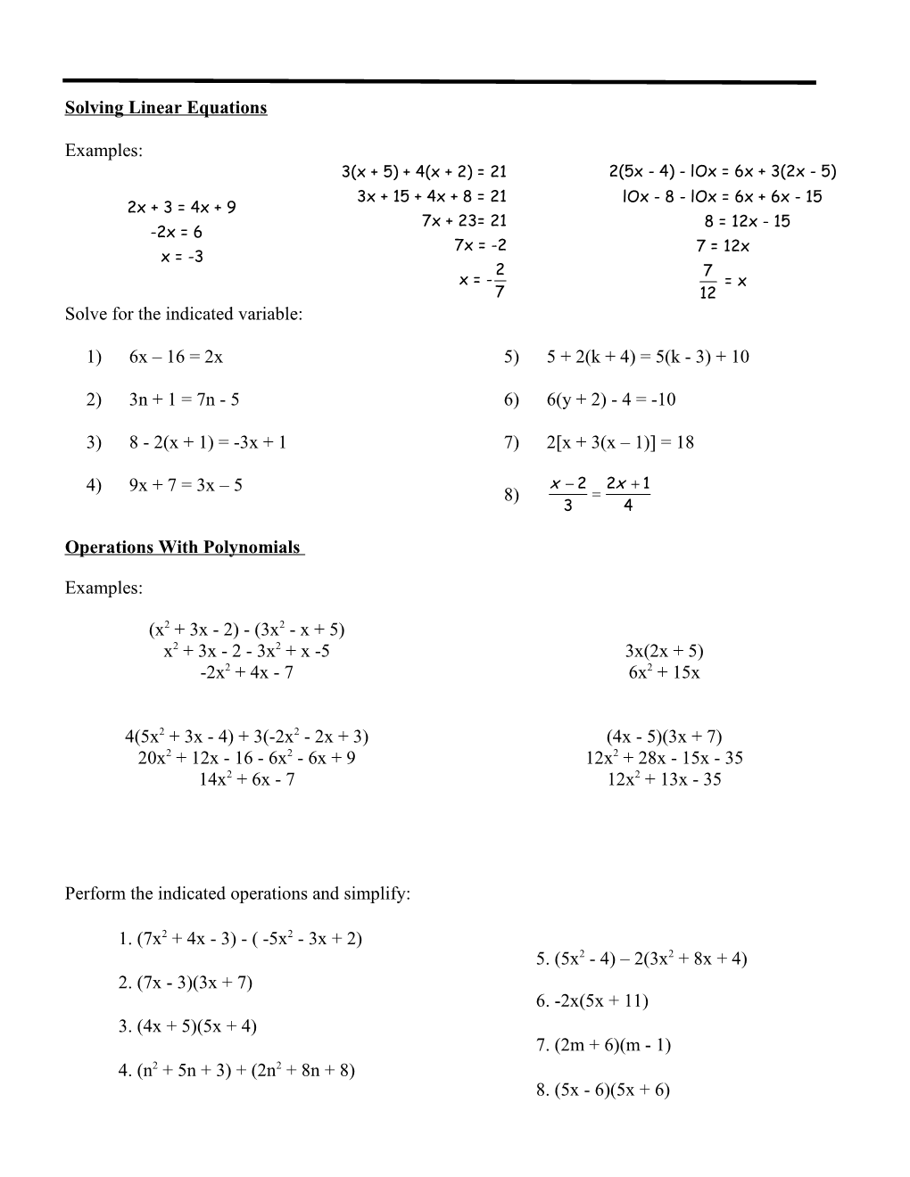 Algebra Ii Summer Packet