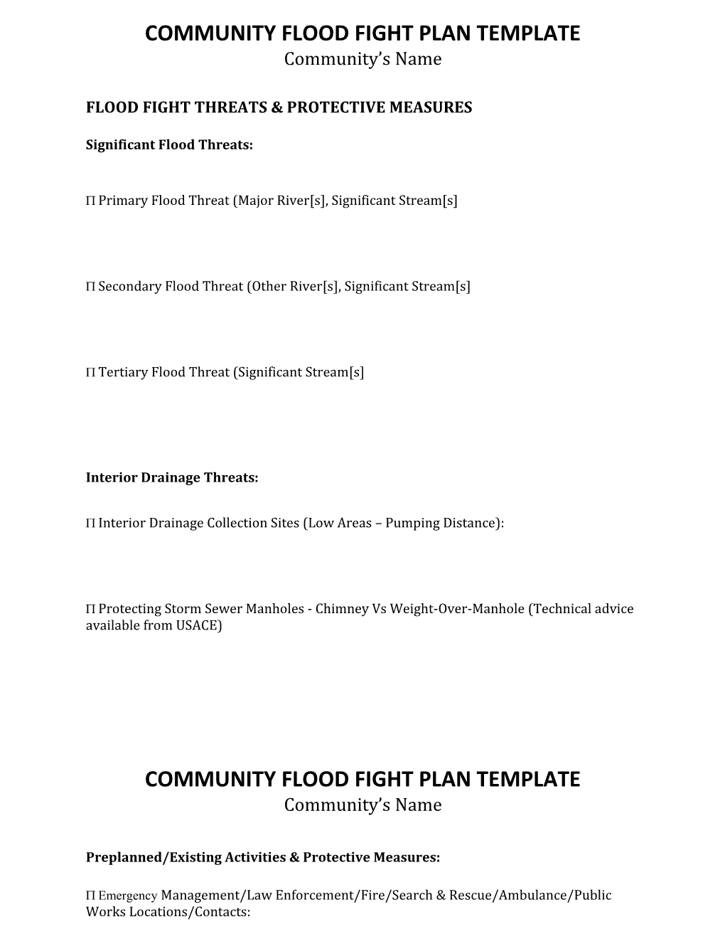 Community Flood Fight Plan Template