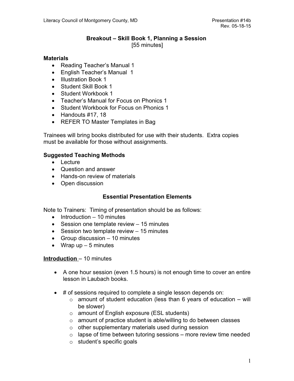 Breakout –Planning A Session (SB1)