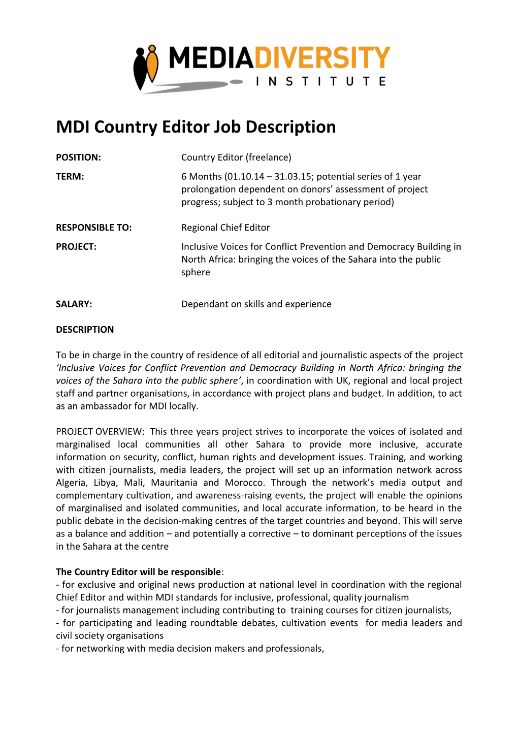 MDI Countryeditor Job Description
