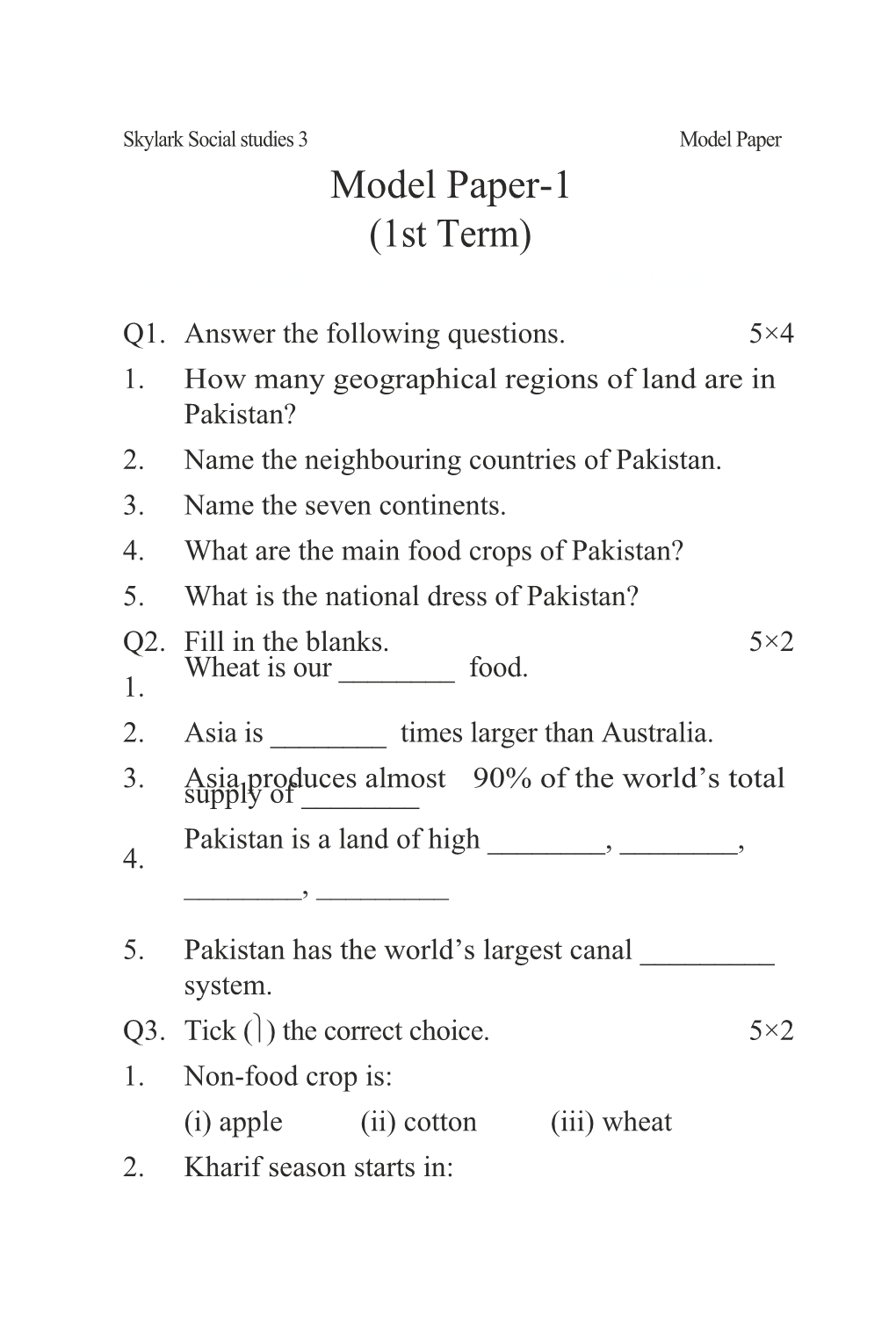 Q1.Answer the Following Questions.5 4