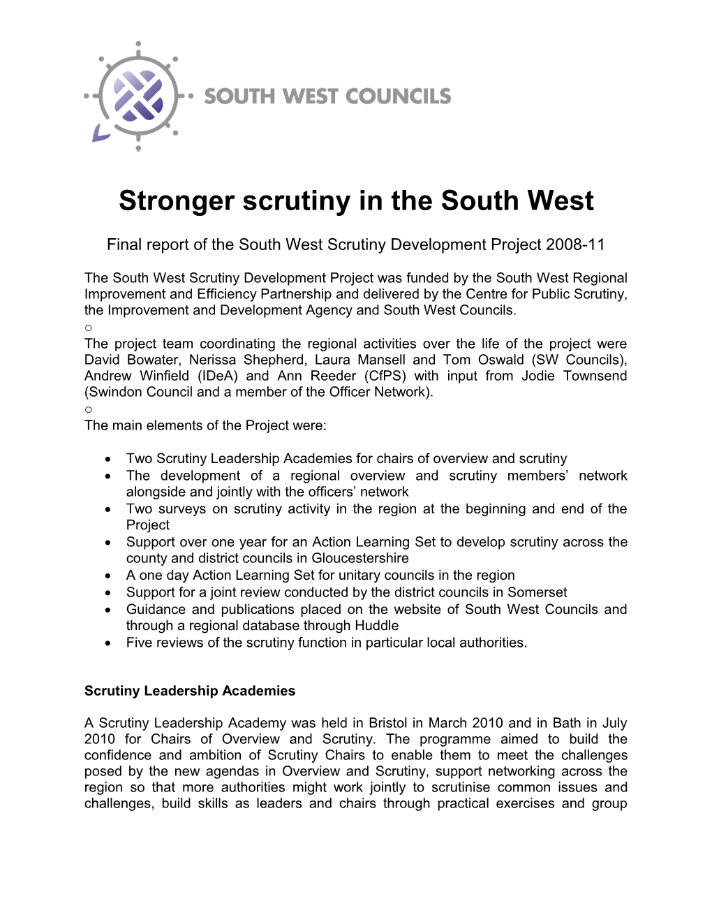 Stronger Scrutiny in the South West