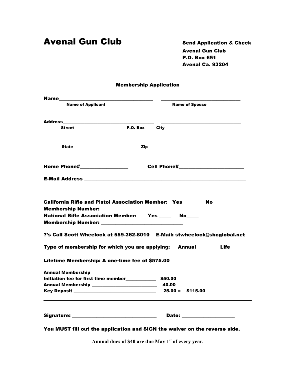 Avenal Gun Club Send Application & Check