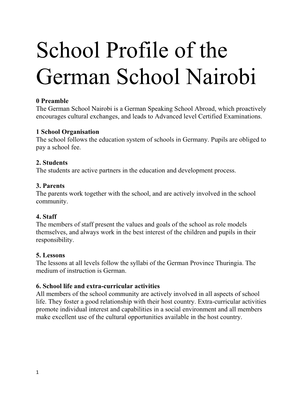 School Profile of the German School Nairobi