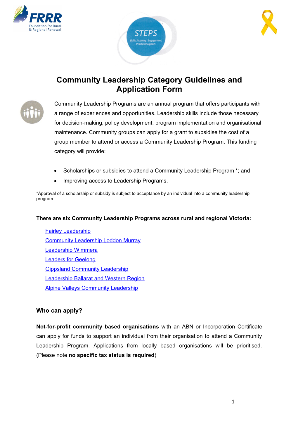 Community Leadership Category Guidelines and Application Form