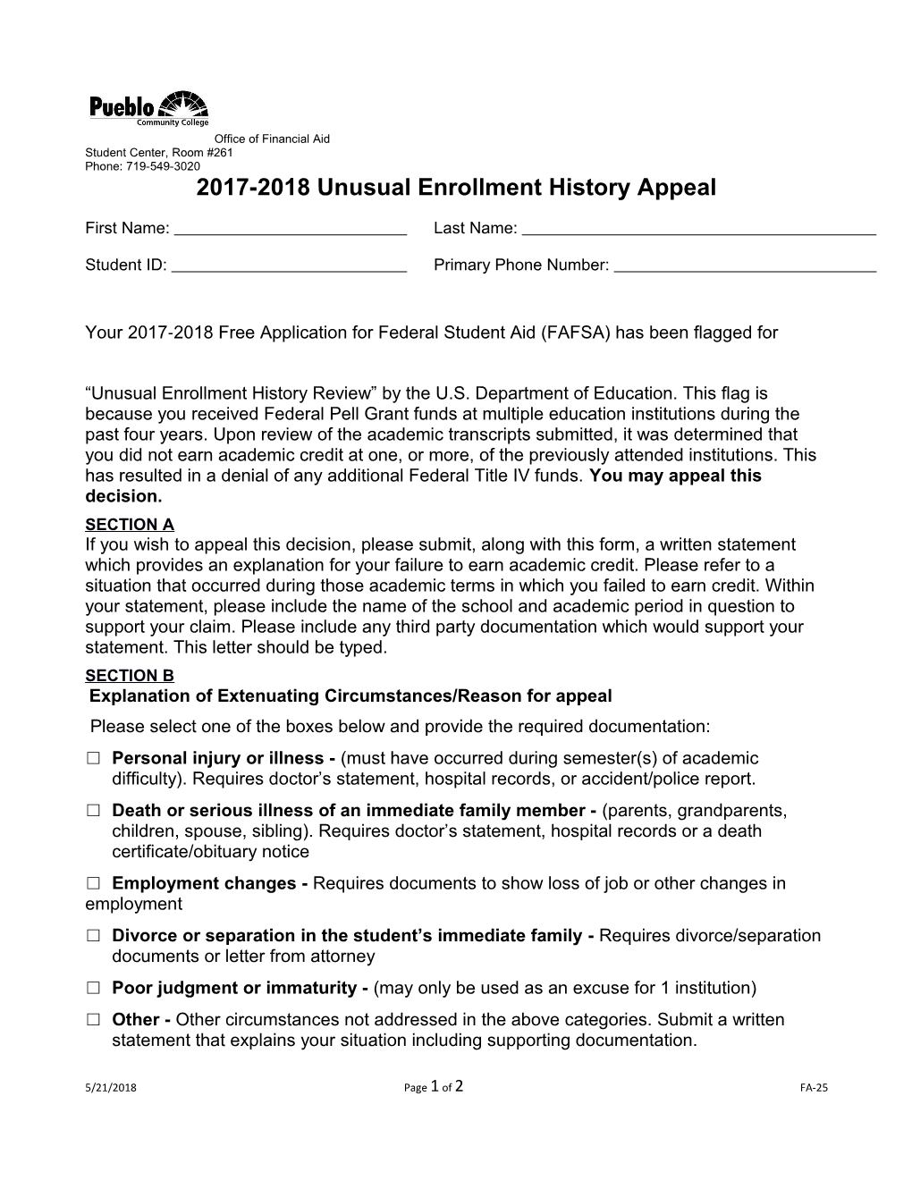 2017-2018 Unusual Enrollment Historyappeal