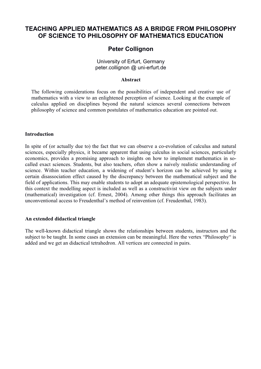 Teaching Applied Mathematics As a Bridge from Philosophy of Science to Philosophy Of