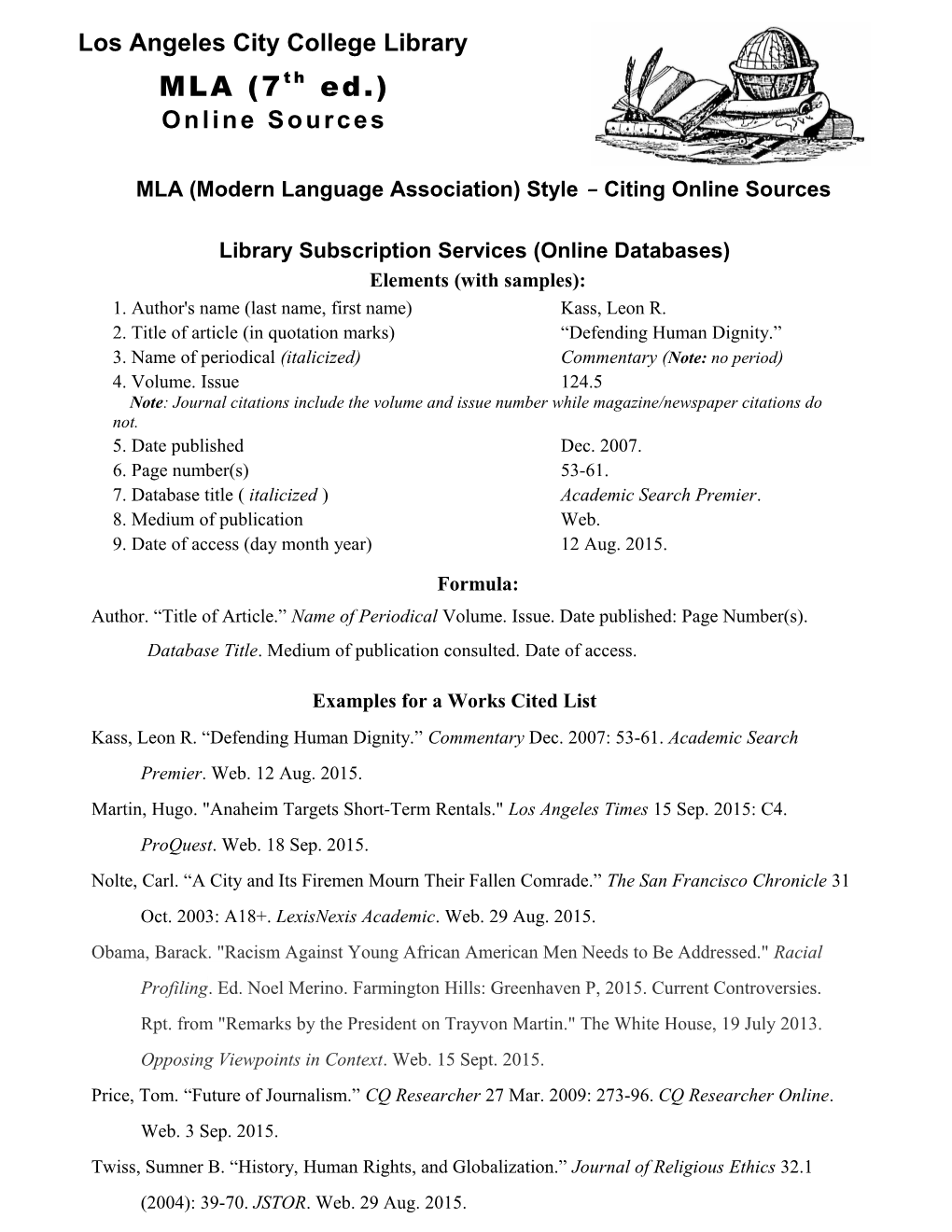 MLA (Modern Language Association) Style - Citing Online Sources