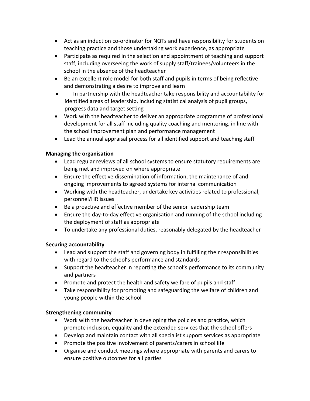 An Example Job Description for a Deputy Headteacher/ Assistant Headteacher
