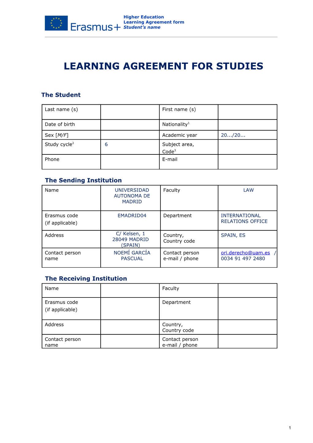 Learning Agreement for Studies s5