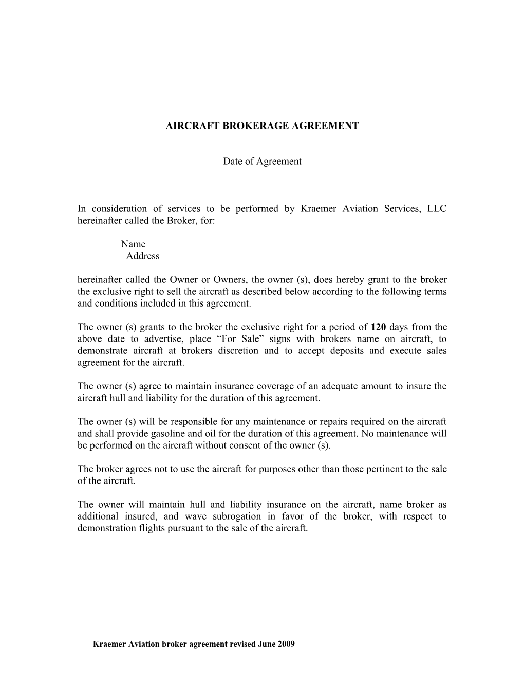 Aircraft Brokerage Agreement