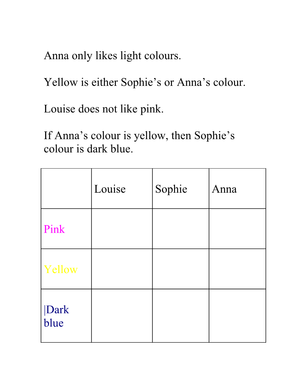 Anna Only Likes Light Colours