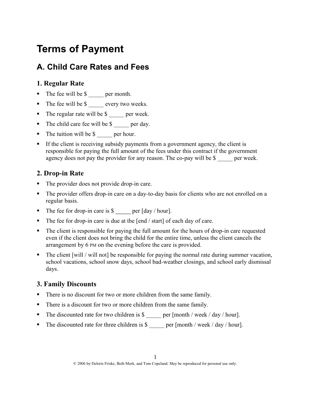 A. Child Care Rates and Fees