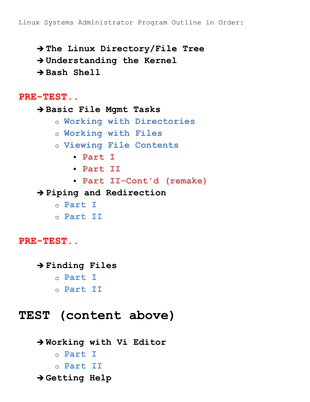 Linux Systems Administrator Program Outline in Order