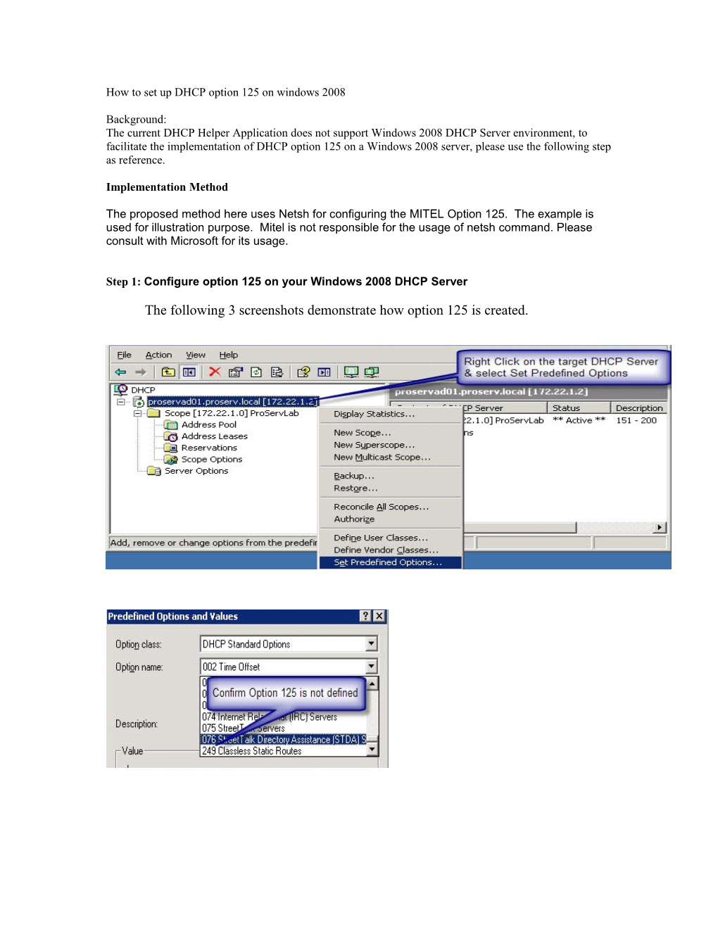 How to Set up DHCP Option 125 on Windows 2008