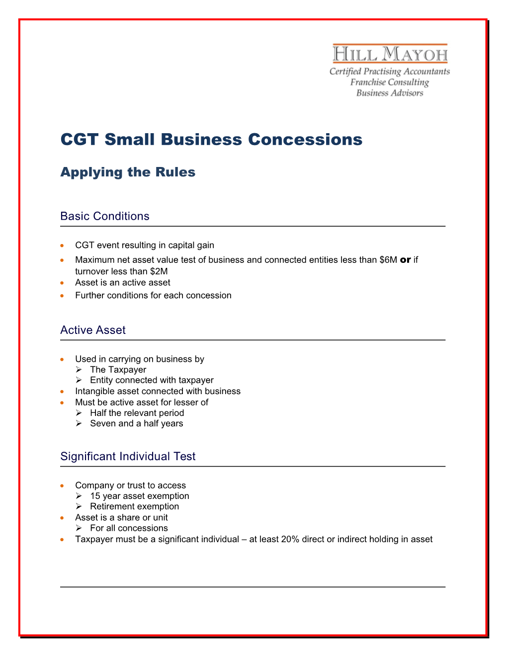 CGT Small Business Concession