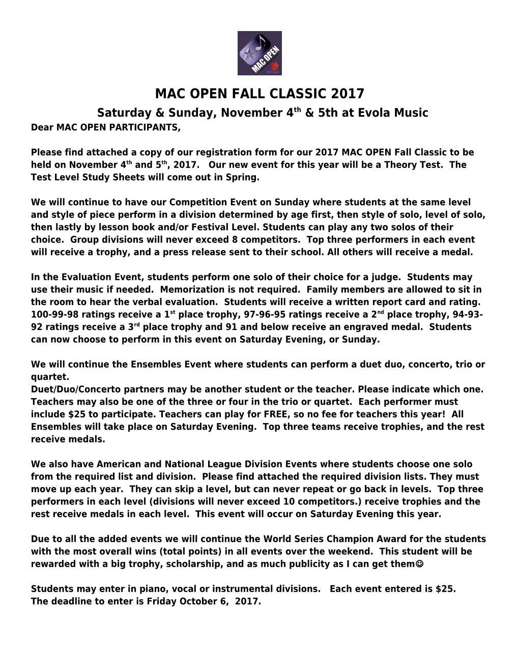 Mac Open Fall Classic 2017