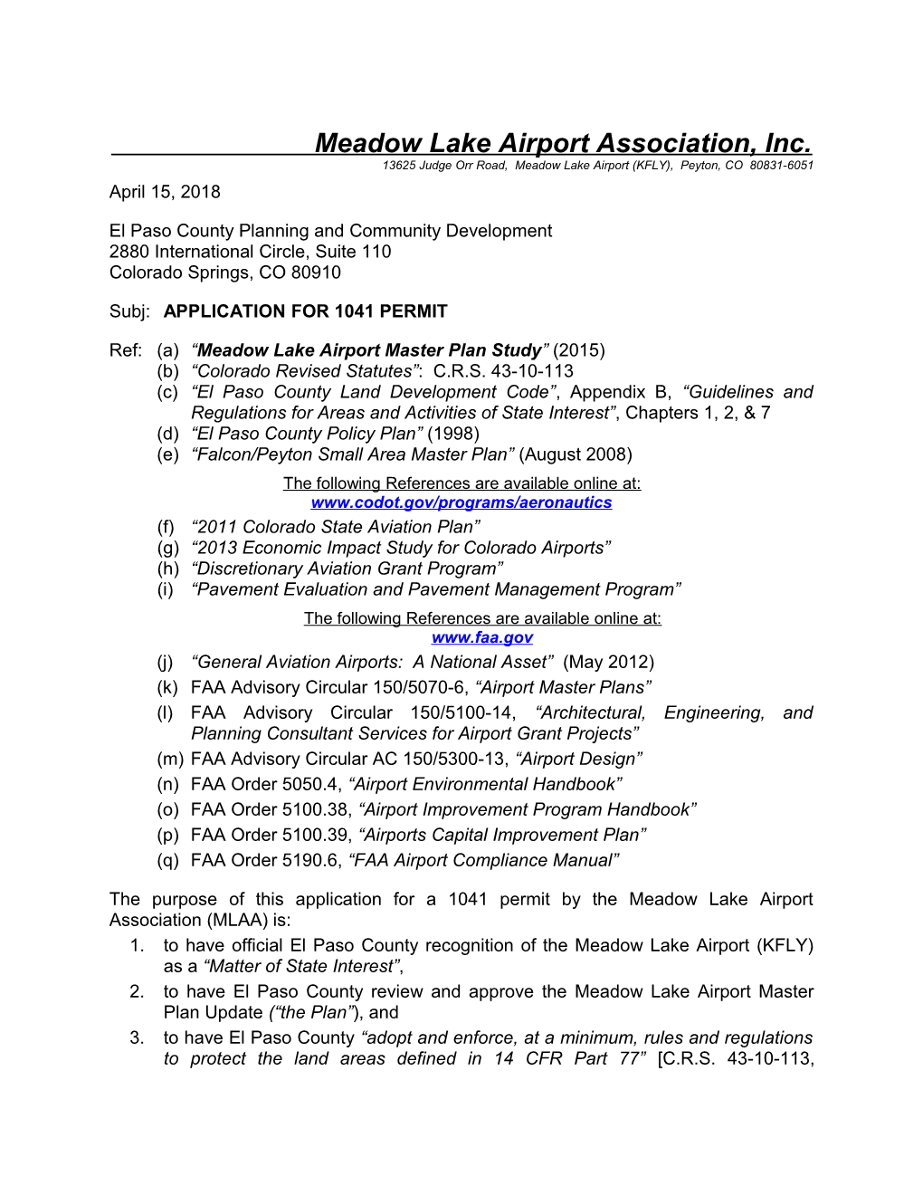 Meadow Lake Airport - Application for 1041 Permit