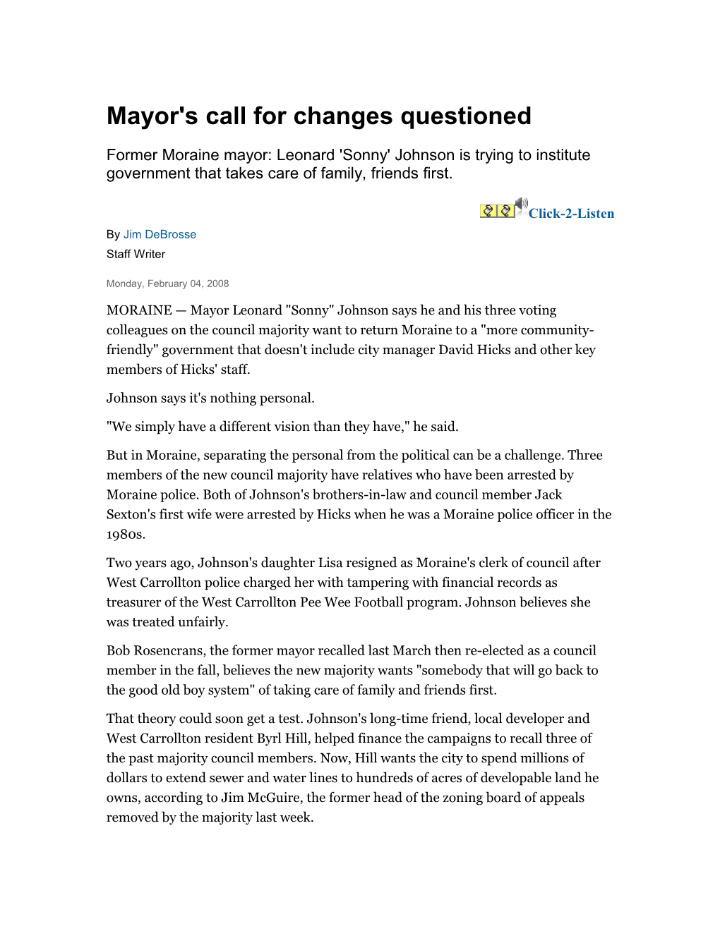 Mayor's Call for Changes Questioned