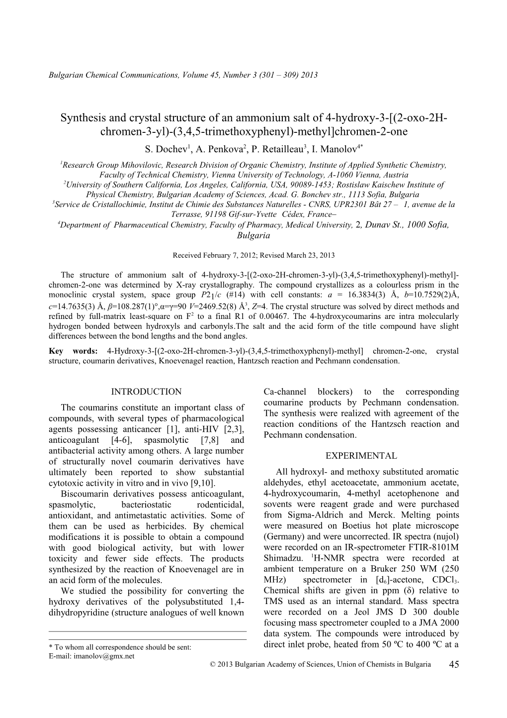 Synthesis and Crystal Structure of an Ammonium Salt of 4-Hydroxy-3